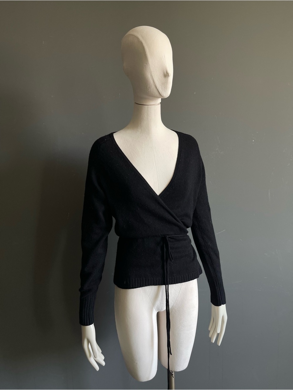 Vintage 2000s Gap Black Wool Angora Cashmere Ballet Wrap Cardigan Sweater Small